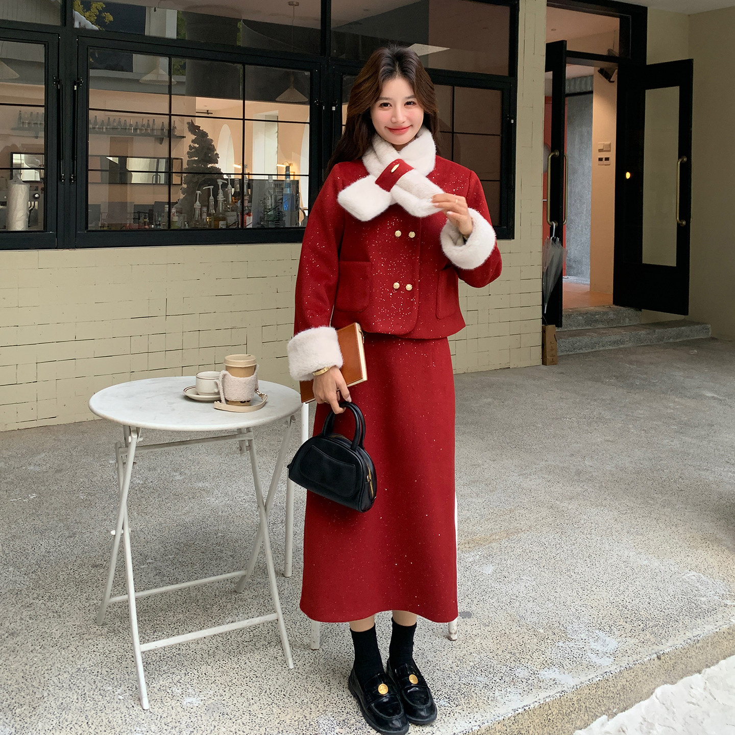 现货撒银亮闪闪90绒内胆套装裙配围巾2C139-871-P285-K428,女装套装/套裙,2C139