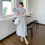 小清新格子收腰连衣裙女夏2025新款流行漂亮绝美独特设计感长裙，女装连衣裙，2C139