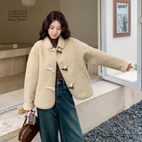 新品大货2色牛角扣皮毛一体外套2C139-820-P195-K288，女装皮草，2C139