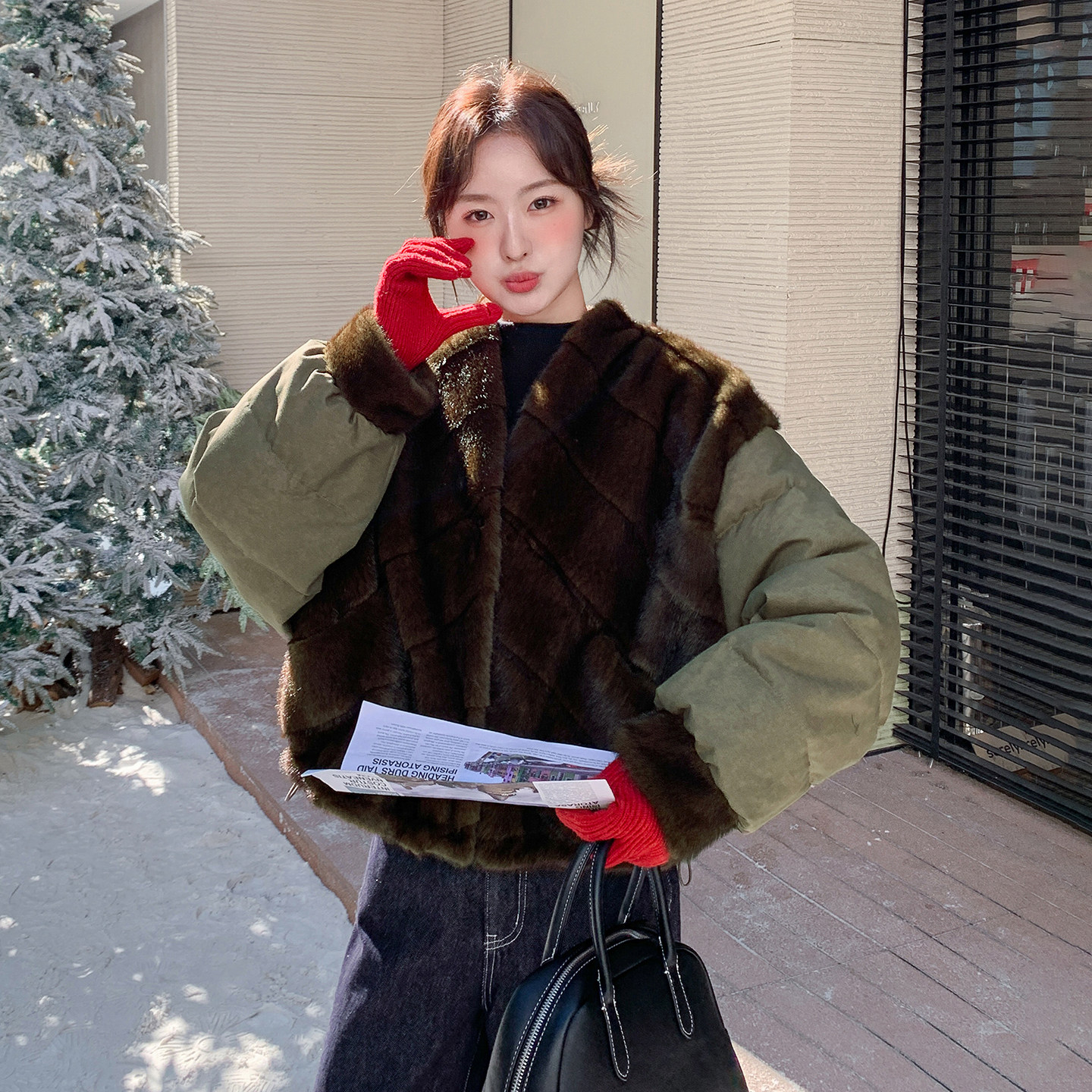 独特设计感仿水貂毛皮草羽绒服女冬超火好看高级小众加厚保暖外套,女装羽绒服,2C139
