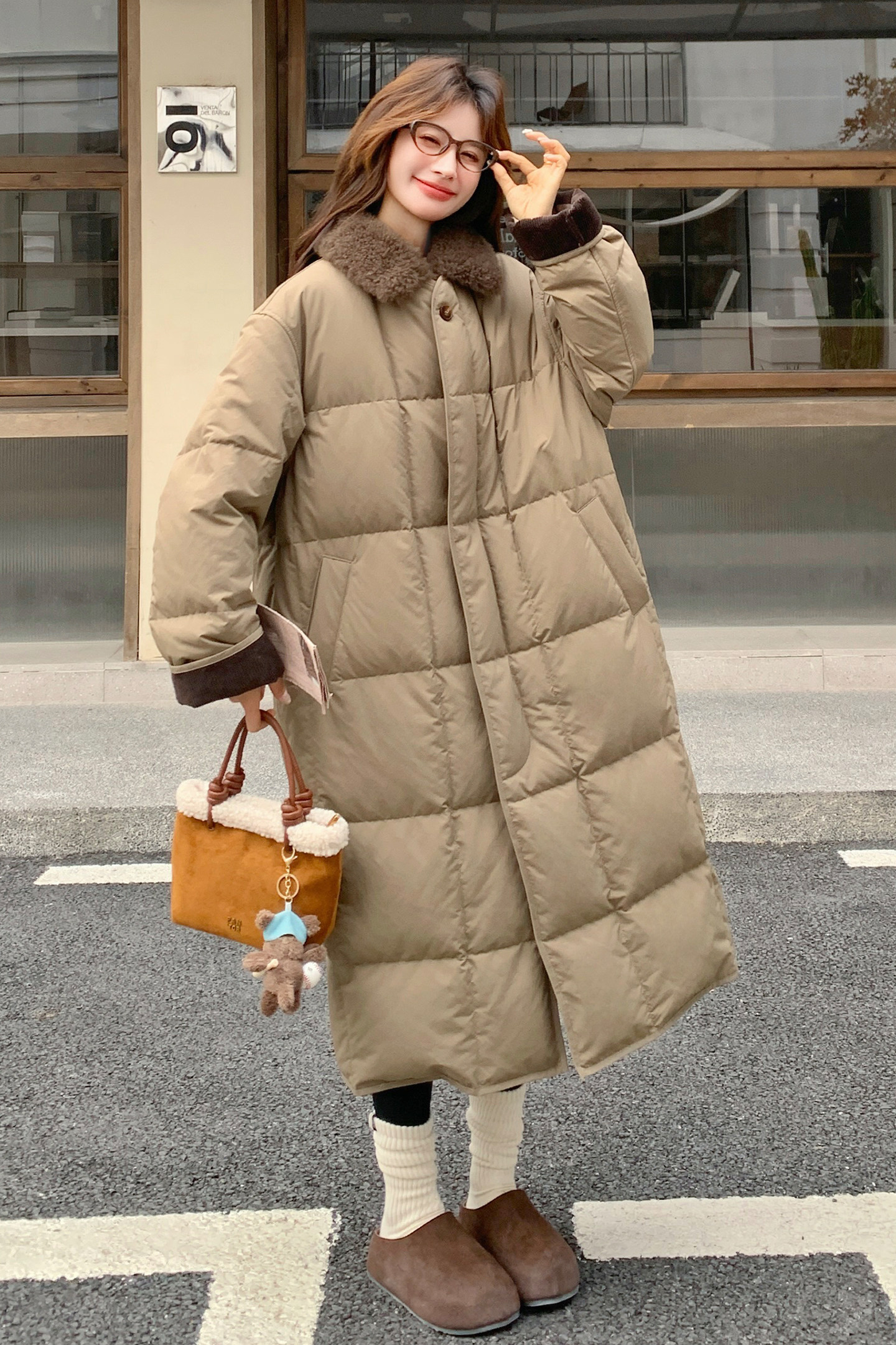 新品现货卡其色大毛领羽绒服90白鸭绒2C139-870-P345-K508,女装羽绒服,2C139