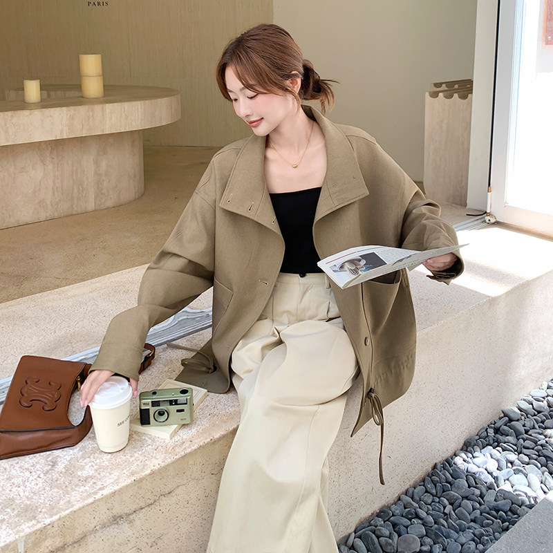 轻熟风卡其色超火短外套女2025秋季新款韩系宽松显瘦流行爆款夹克,女装短外套,2C139