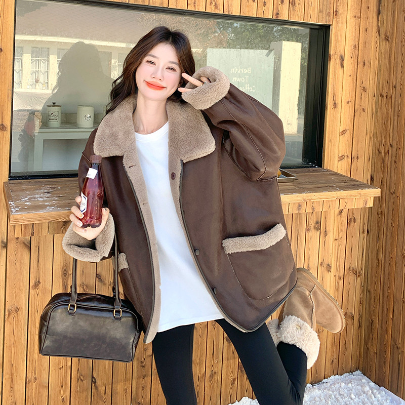 深咖色美拉德洋气两面穿羊羔毛外套女冬季2025新款巨好看皮毛一体,女装皮草,2C139