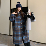 现货附买家秀70毛围巾格子双面呢大衣8632款P290控398，女装羊绒大衣，2C139