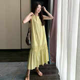 黄色无袖连衣裙女2025夏季新款韩系穿搭宽松显瘦休闲背心长裙，女装连衣裙，2C139