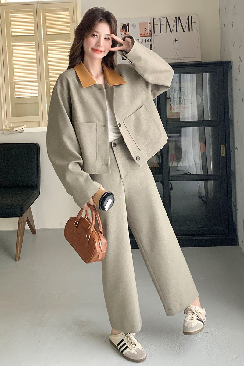 现货主推附买家秀高级感撞色上衣+裤子两件套8088款P165控238,女装套装/套裙,2C139