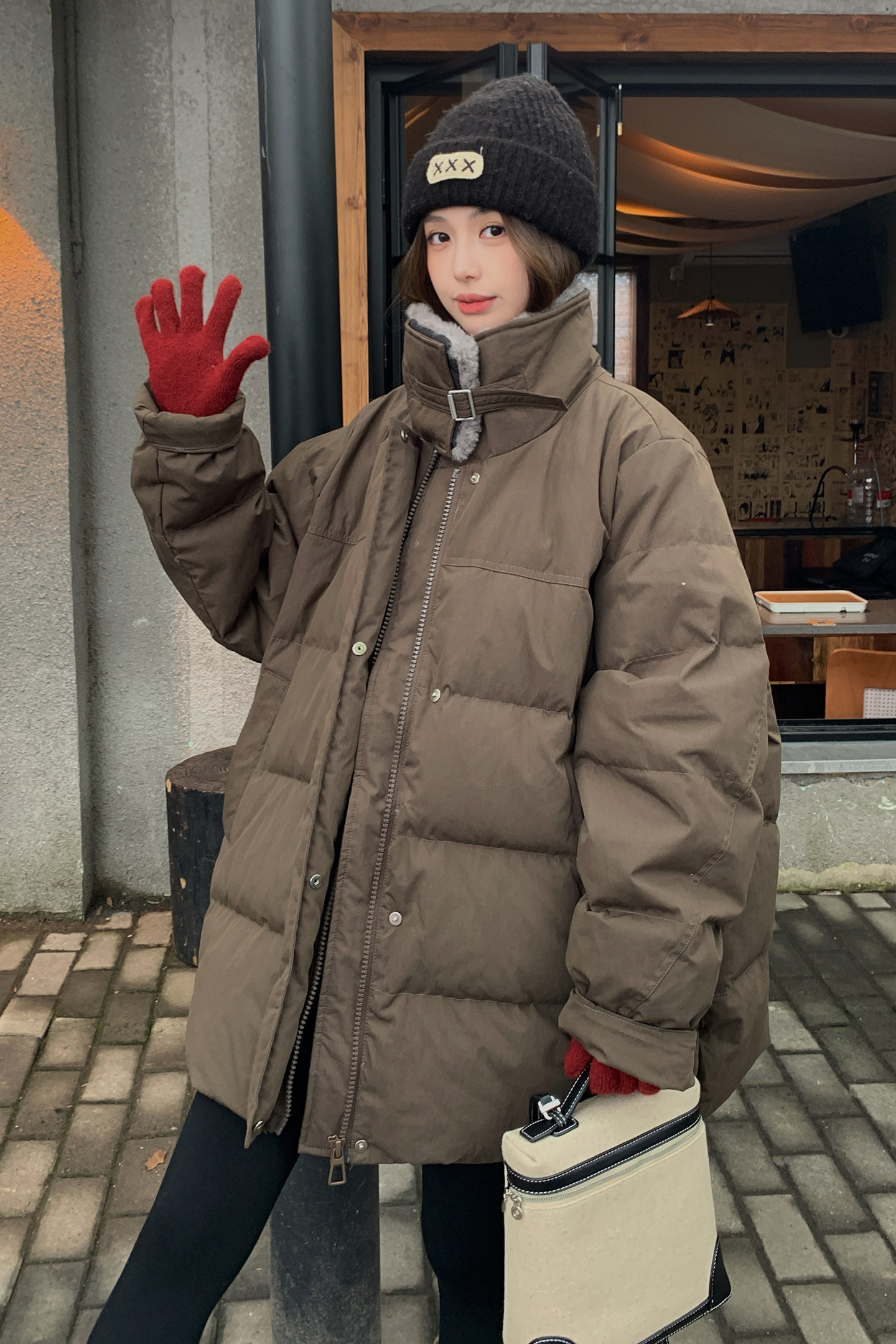 新品老钱风灰毛领咖色90绒羽绒服2C139-866-P325-K488,女装羽绒服,2C139