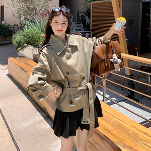 高级小众英伦风双排扣卡其色风衣外套女春秋超火好看气质短款夹克图片