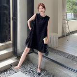 黑色波点无袖连衣裙女2025夏季新款高级感甜美宽松小个子a字裙潮，女装连衣裙，2C139