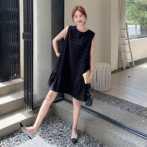 黑色波点无袖连衣裙女2025夏季新款高级感甜美宽松小个子a字裙潮图片