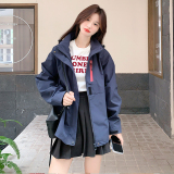 现货韩版休闲冲锋衣连帽拼接外套2C139-9016-P150-K218，女装短外套，2C139