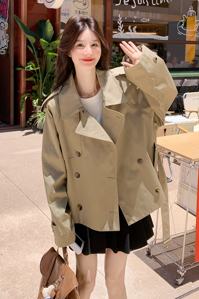 卡其色复古风衣外套女短款2025秋新款法式休闲减龄小个子时尚上衣,女装风衣,2C139