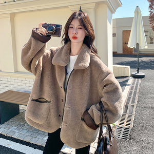 深咖色美拉德洋气两面穿羊羔毛外套女冬季2025新款巨好看皮毛一体图片