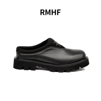 包头半拖鞋男士皮鞋懒人皮凉拖鞋凉鞋子无后跟厚底德比鞋