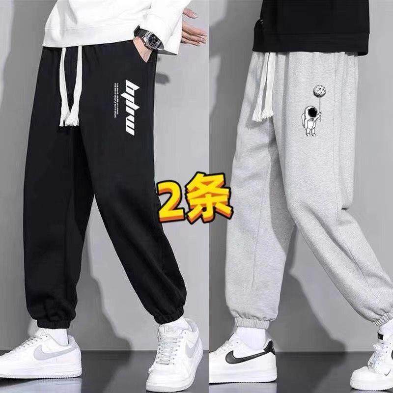 潮流男裤春夏薄款女胖mm韩版印花宽松大码男士裤子休闲运动穿搭男