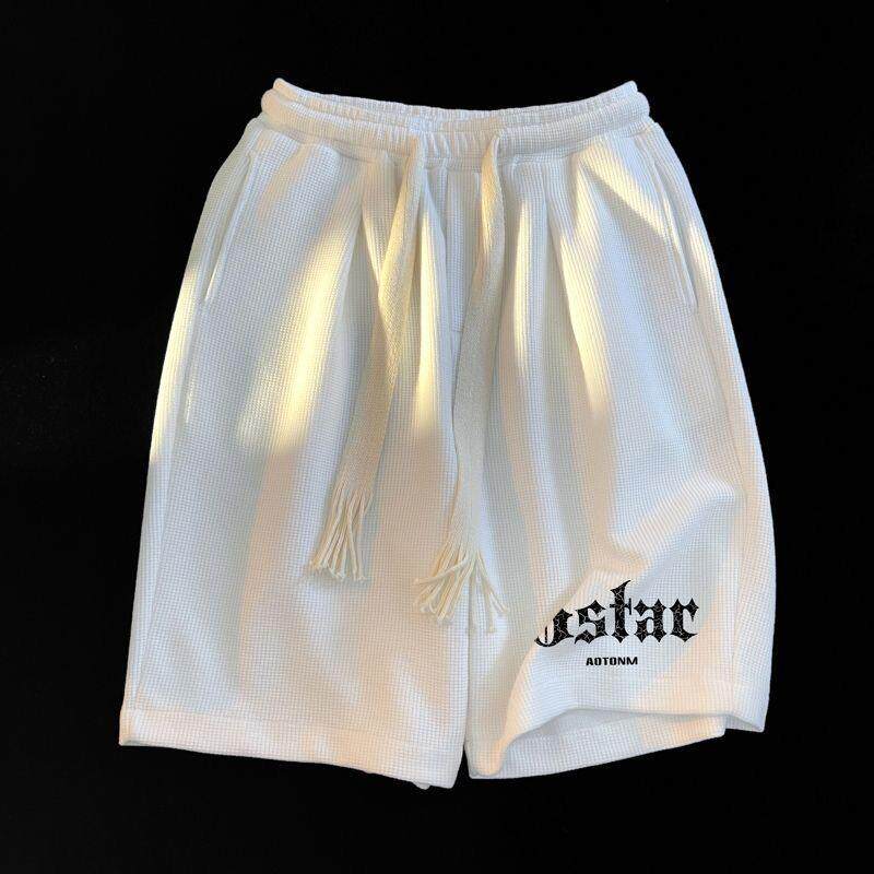 华夫格短裤男女学生夏季薄款潮流宽松百搭休闲运动外穿阔腿五分裤