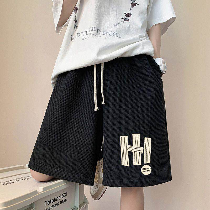 夏季新款短裤男潮牌华夫格五分裤简约慵懒风宽松休闲情侣款运动裤