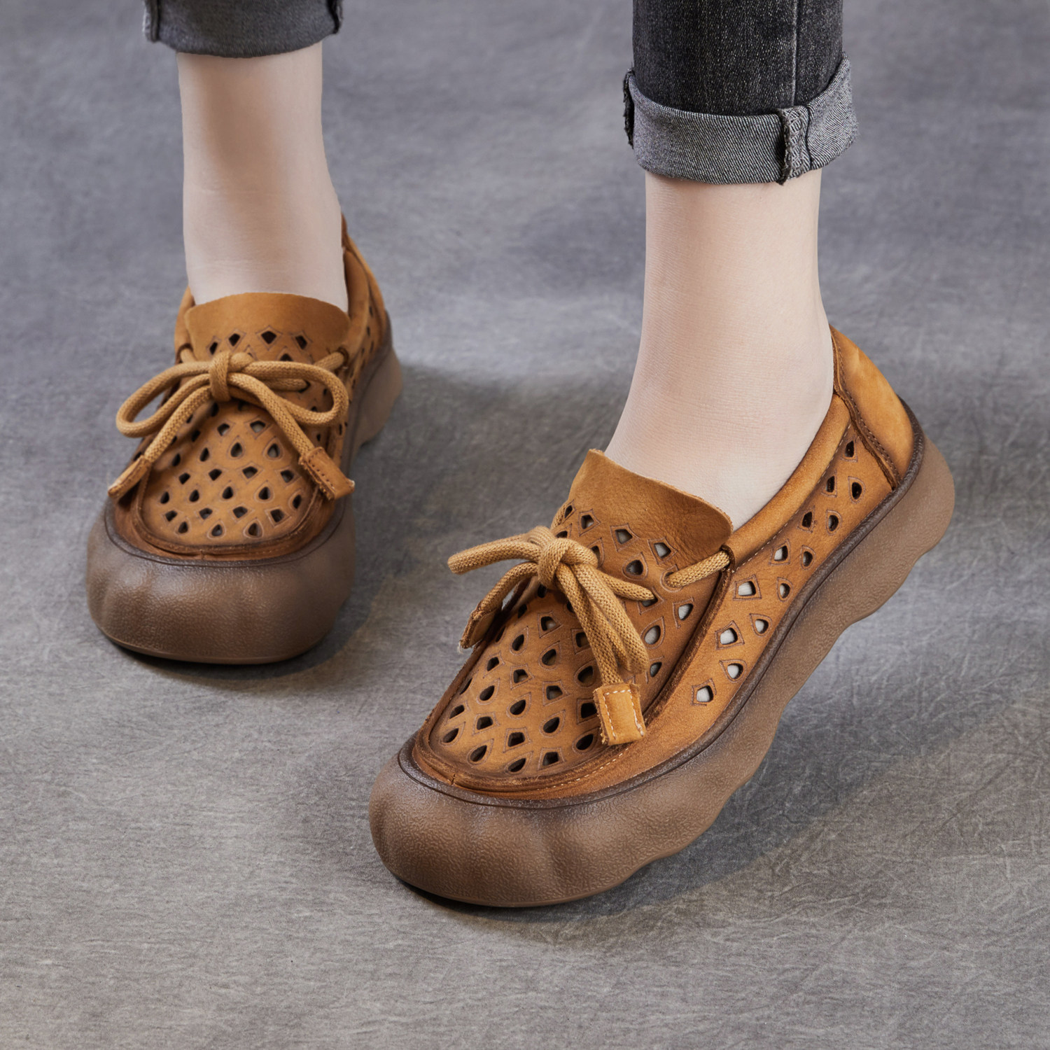 头层牛皮平底复古洞洞鞋女2026夏季新款镂空透气真皮休闲软底凉鞋,女鞋,洞洞鞋,淘宝优惠券,粉丝福利购,淘宝优惠卷