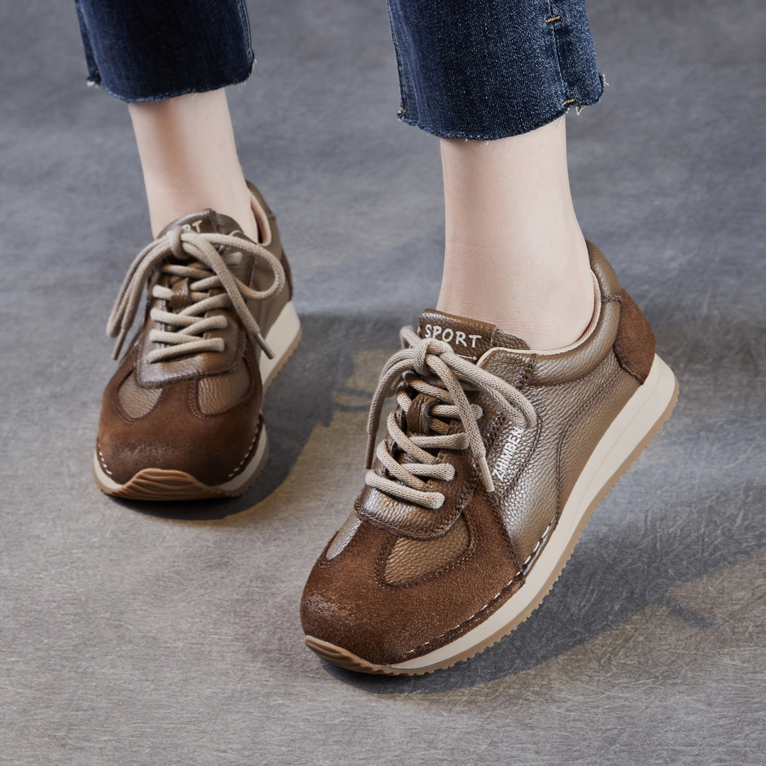 真皮平底阿甘鞋复古德训鞋休闲鞋