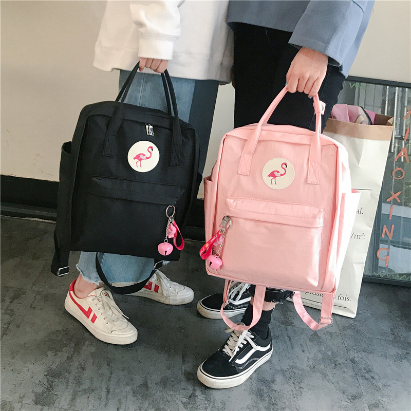 韓國ins火烈鳥雙肩包學院風女包休閑學生帆布包百搭小清新手提包