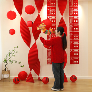 2026新年装饰品马年福字灯笼拉花挂饰春节过年开门红场景氛围布置