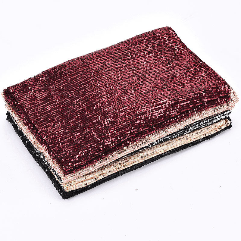 锦氨网珠片绣弹力布 迪拜服装面料时装布亮片布料 加密珠片披肩布