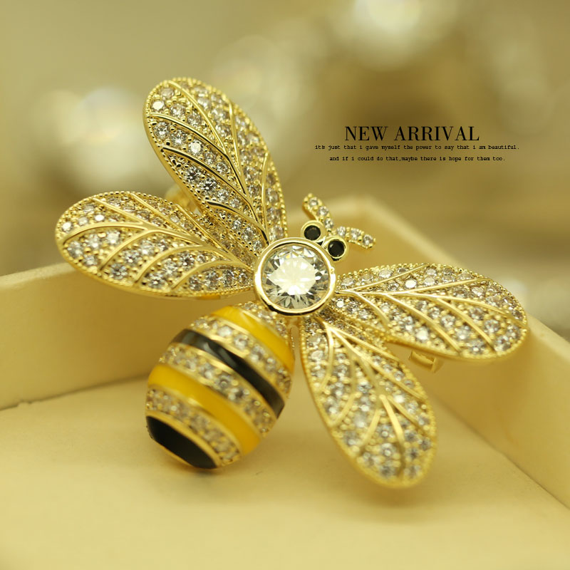 XZ327彩釉蜜蜂合成水晶胸针女高档气质胸花别针西装配饰潮新