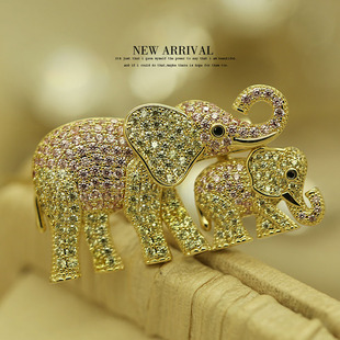 XZ94粉金色子母象合成水晶胸针女高档气质胸花别针西装 配饰潮新