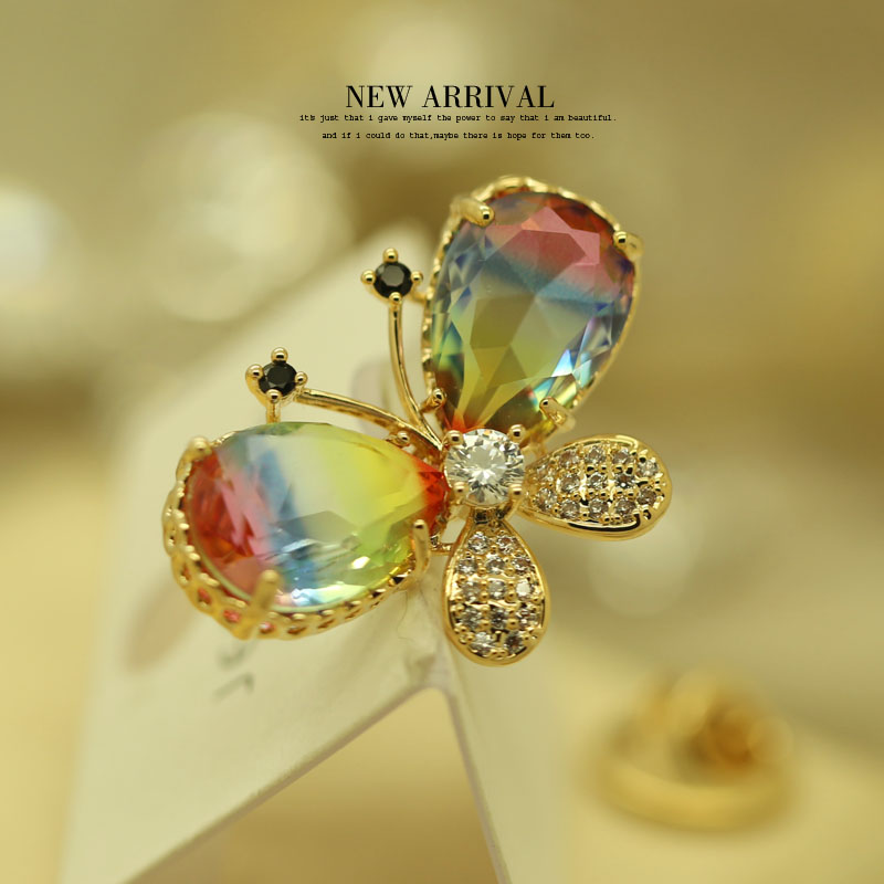 LZ195彩色合成锆蝴蝶防走光韩国领针女领扣衬衫夹胸花收领口