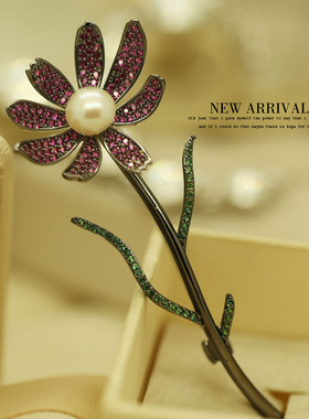 XZ133复古红花合成水晶胸针女高档气质胸花别针西装配饰潮新