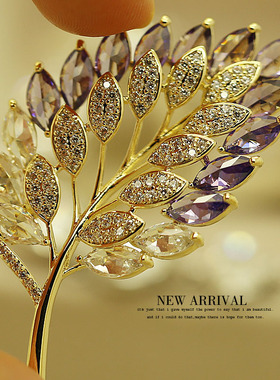 XZ220紫色叶子合成锆石水晶韩版胸针女胸花女韩国饰品领夹别针丝