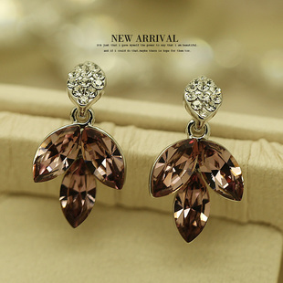 E83三瓣流苏奥地利合成水晶耳夹耳环小众新款礼物配饰潮