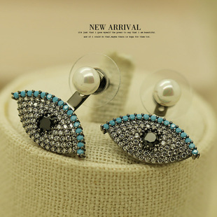 E67珍珠钉眼睛耳钉合成水晶坠长流苏耳环耳钉小众新款礼物新品