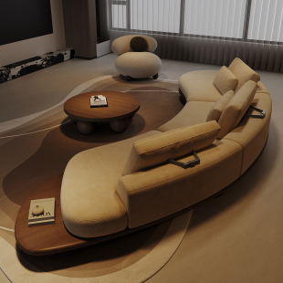 纳威月亮弧形沙发大户型客厅家用现在中古侘寂异形地台家具科技布