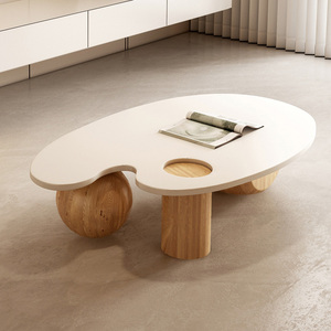 纳威侘寂奶油风茶几椭圆形2023年新款不规则异形创意日式原木家具