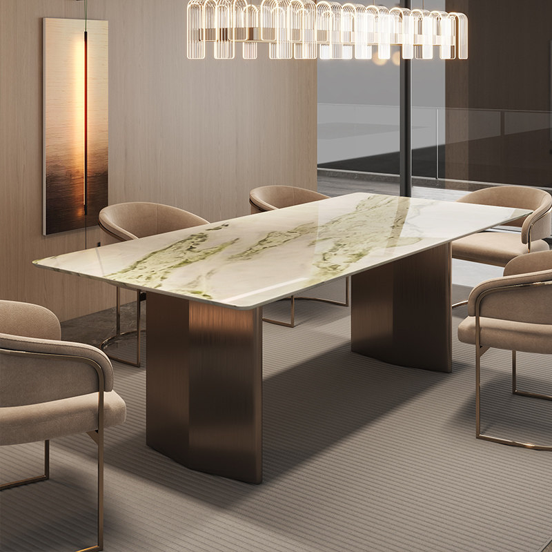 纳威意式轻奢天然大理石餐桌椅组合别墅餐厅家用长方形饭桌高级感,住宅家具,大理石餐桌,淘宝优惠券,粉丝福利购,淘宝优惠卷