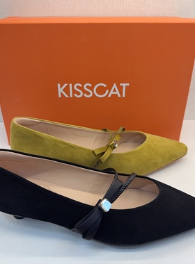 接吻猫2026春季新款通勤浅口单鞋法式复古蝴蝶结单鞋女K76124A-10