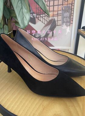 接吻猫2024春季新款通勤优雅仙女舒适素版尖头中跟单鞋KA42103-16