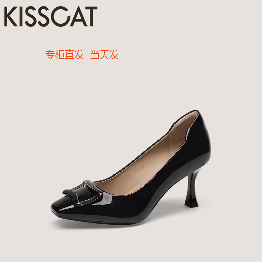 KISSCAT接吻猫高跟鞋2025春商场正品银锭系列浅口女鞋KA65118-10