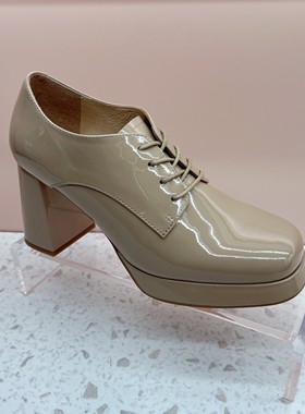 KISSCAT接吻猫乐福鞋2023秋商场新款系带方头小皮鞋女 KA43530-10