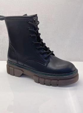 KISS CAT接吻猫2022秋冬新款短靴休闲圆头粗跟马丁女靴KA32742-50