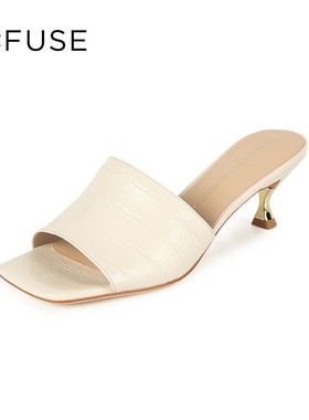 D:Fuse迪芙斯21夏款斑马纹马毛牛皮露趾细跟凉拖鞋3色DF12110607