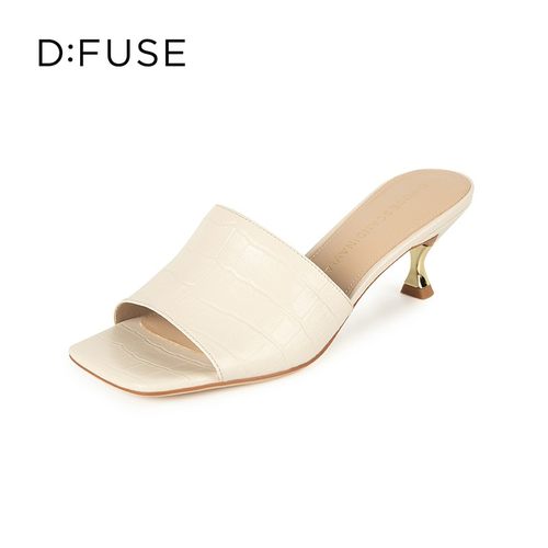 斑马纹马毛牛皮露趾细跟凉拖鞋