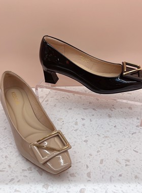 KISS CAT接吻猫2023秋新款粗跟方头时尚休闲通勤女单鞋KA43602-10