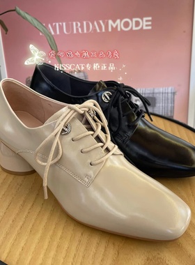 KISSCAT/接吻猫2023春季32506-12粗跟深口方头系带牛皮KA42506-12