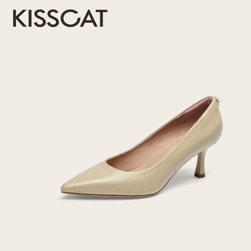 KISSCAT接吻猫单鞋2025春专柜正品高跟鞋尖头浅口女鞋KA65121-10