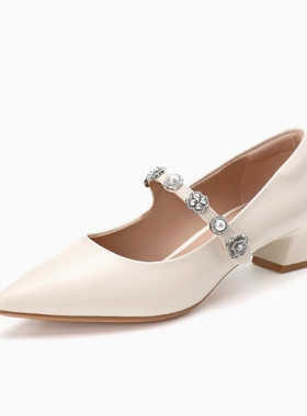 KISSCAT接吻猫玛丽珍鞋2025春季商场新品粗跟尖头女鞋KA65122-13