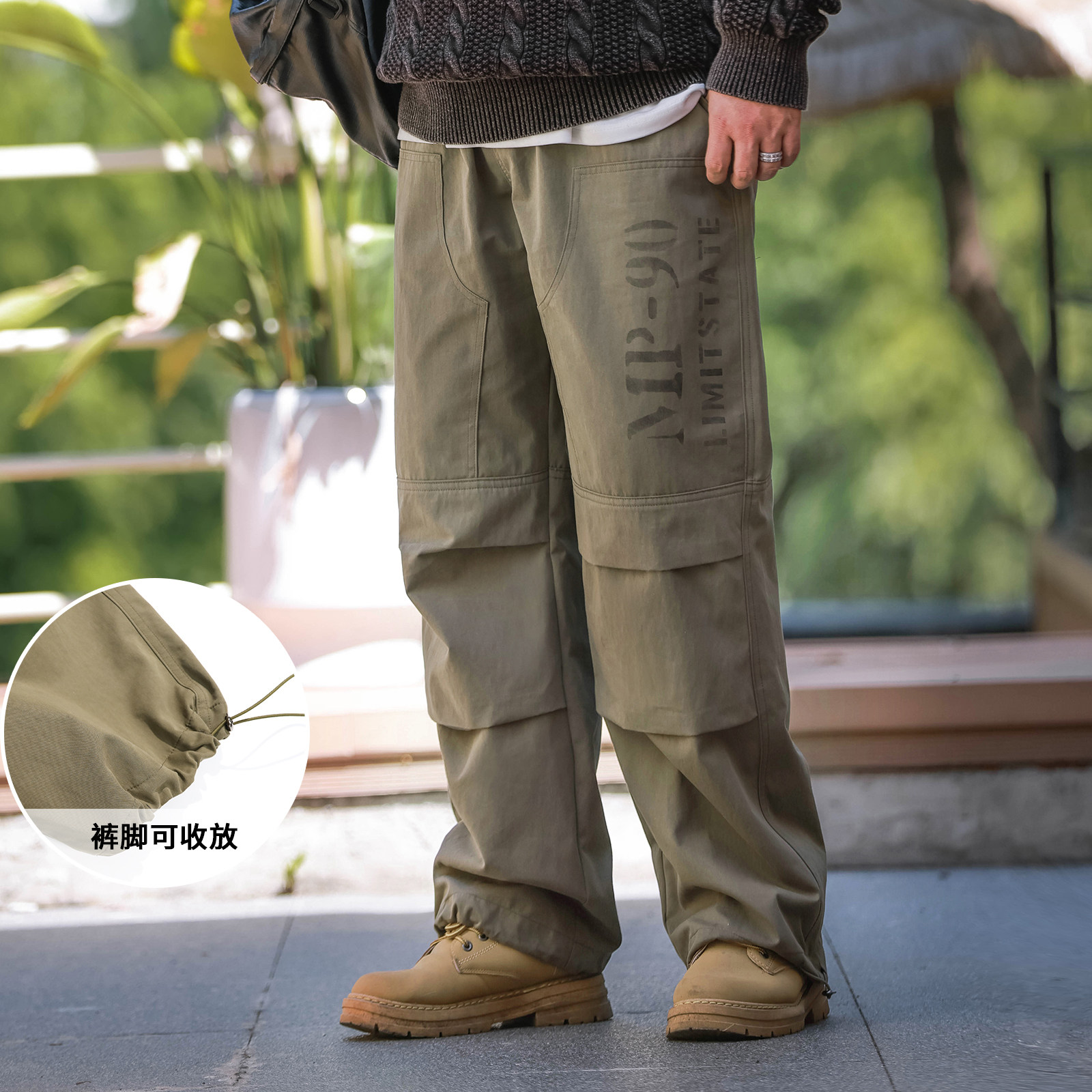 大码潮牌美式工装裤立体裁剪廓形直筒弯刀休闲裤宽松300斤胖子男