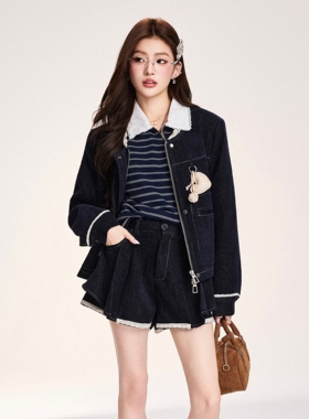 OTEBANBASS25SS小香风蕾丝拼接学院风外套裙裤两件套女时尚套装