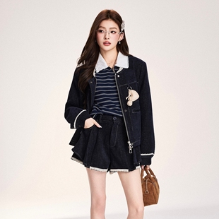 套装 OTEBANBASS25SS小香风蕾丝拼接学院风外套裙裤 两件套女时尚